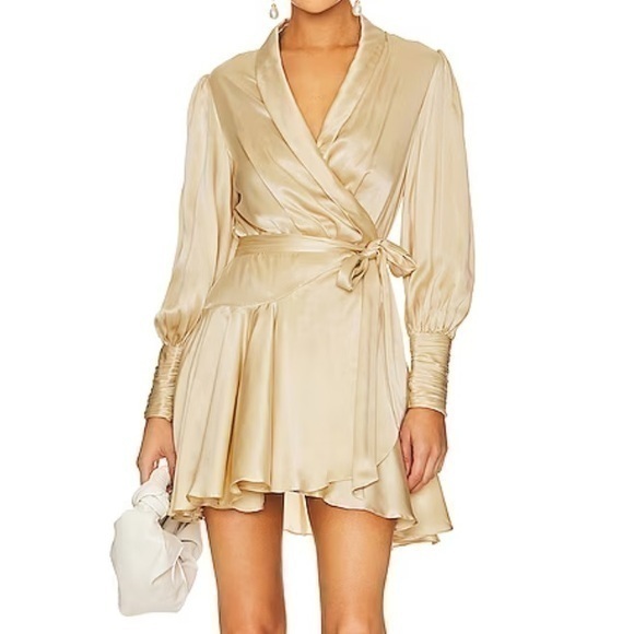 Champagne color wrap dress - Picture 1 of 14